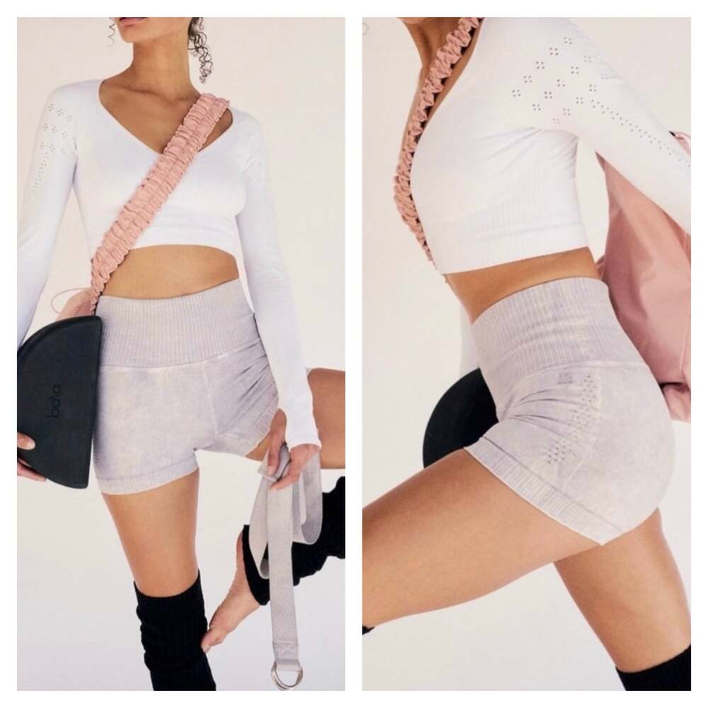 Free People Movement Good Karma Running Shorts M/L Ice Gray Activewear
